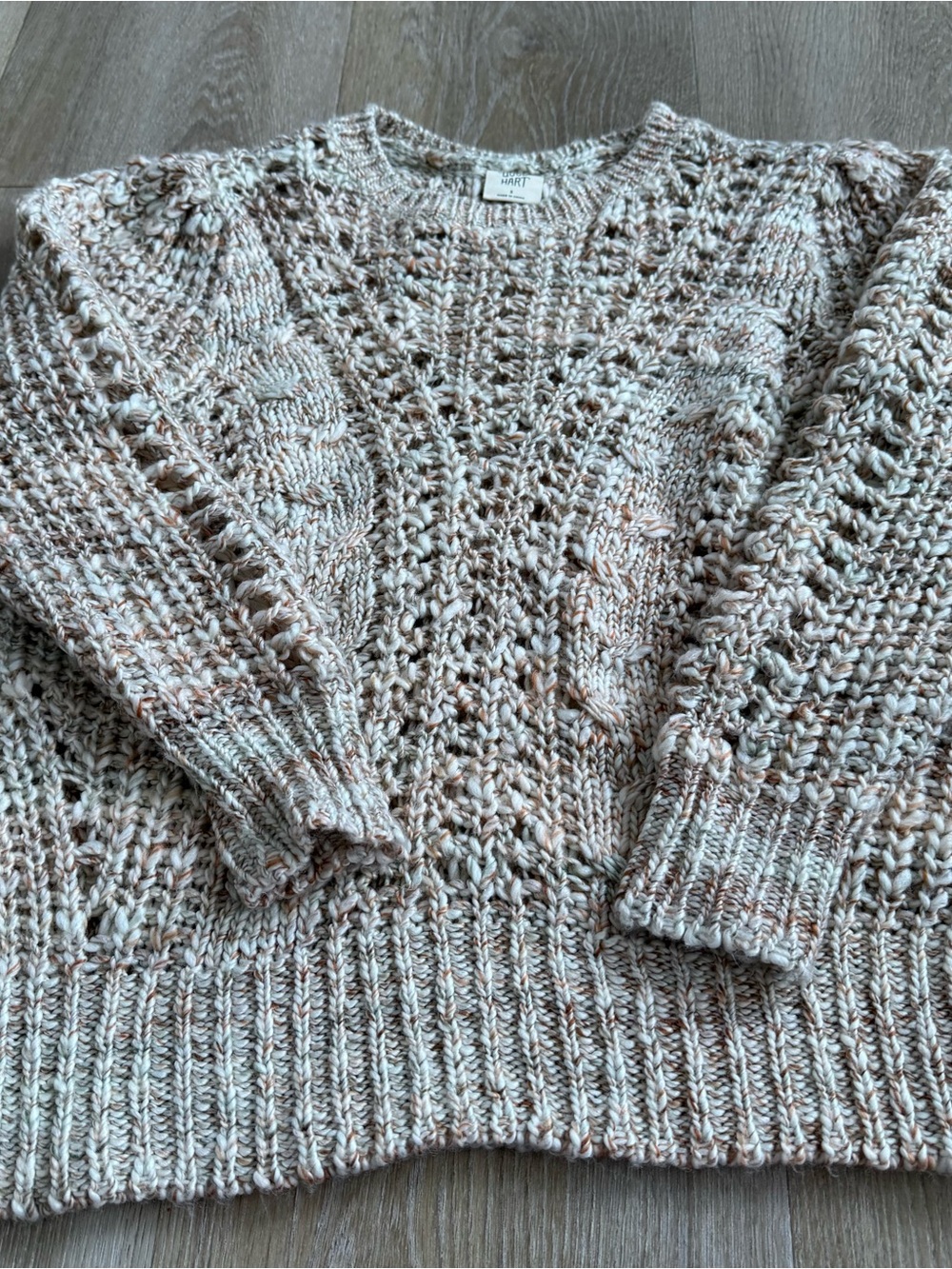 Good Hart Marled Cream & Taupe Cable-Detail Crewneck Sweater